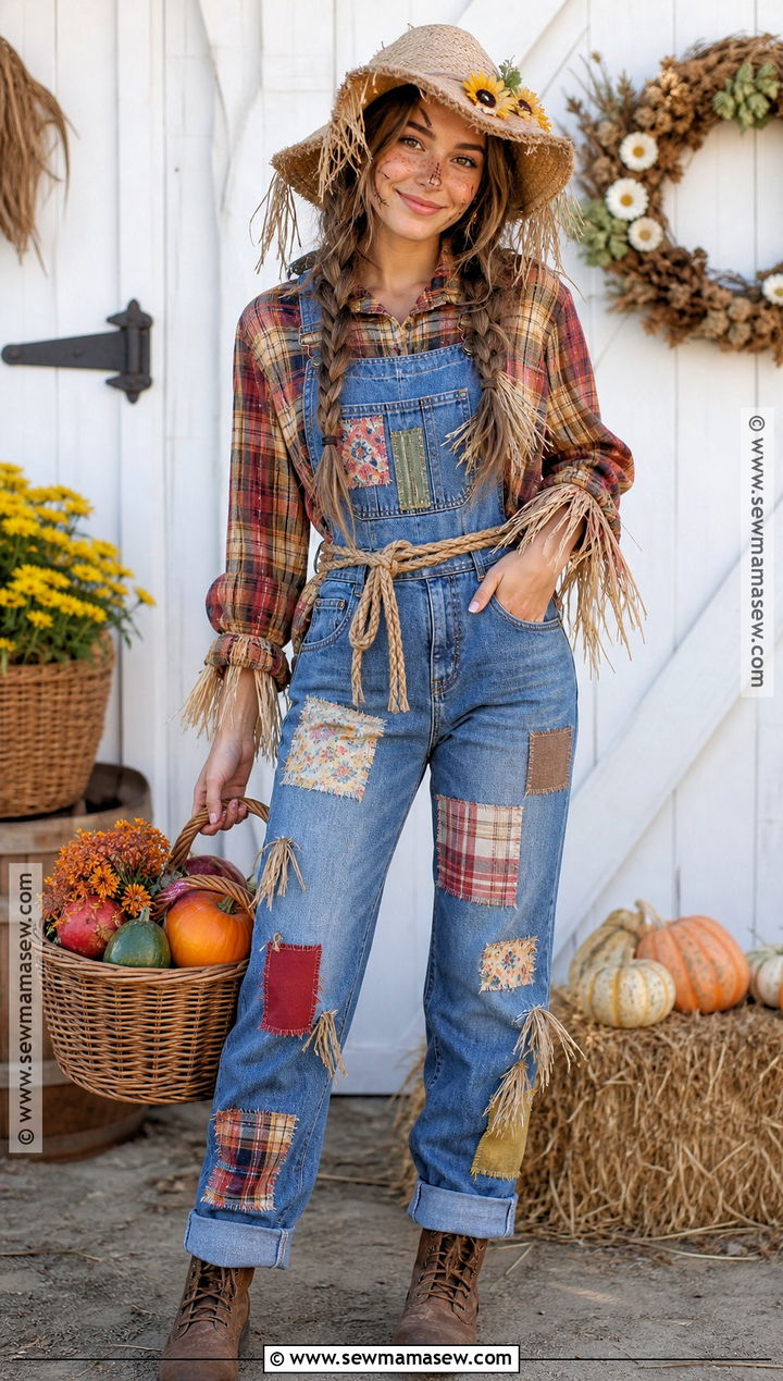 Scarecrow Costume With Patchwork Overalls - 35 costume inspo ideas
