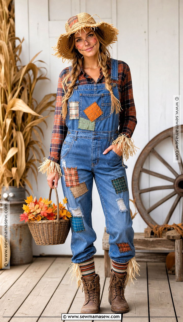 Scarecrow Costume With Patchwork Overalls - 35 killer costume ideas