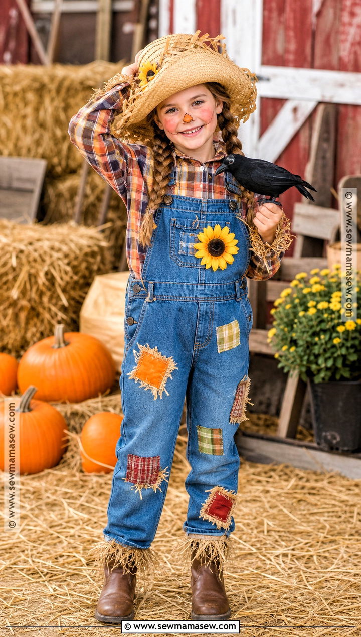 Scarecrow Costume With Patchwork Overalls - 40 kids costumes