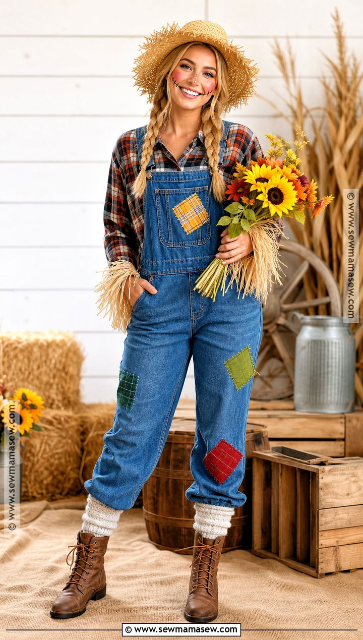 Scarecrow Costume With Patchwork Overalls - 45 cute costumes