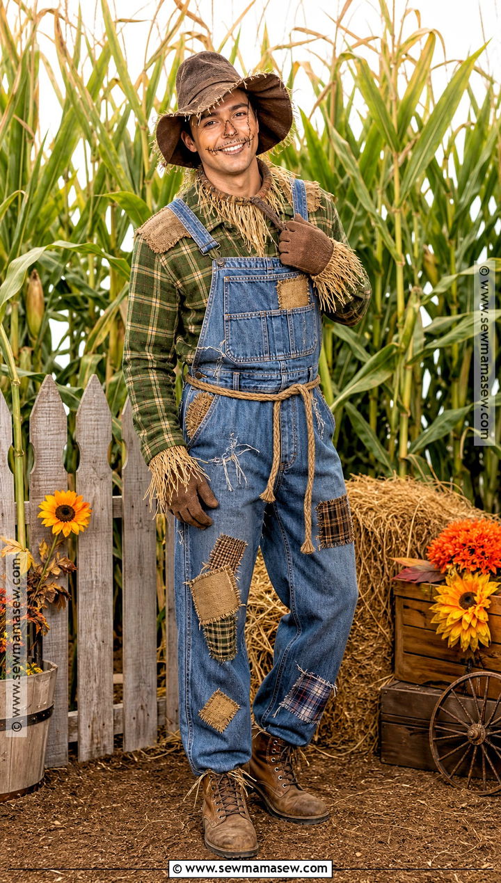 Scarecrow Costume With Patchwork Overalls - 30 the wizard of oz costumes