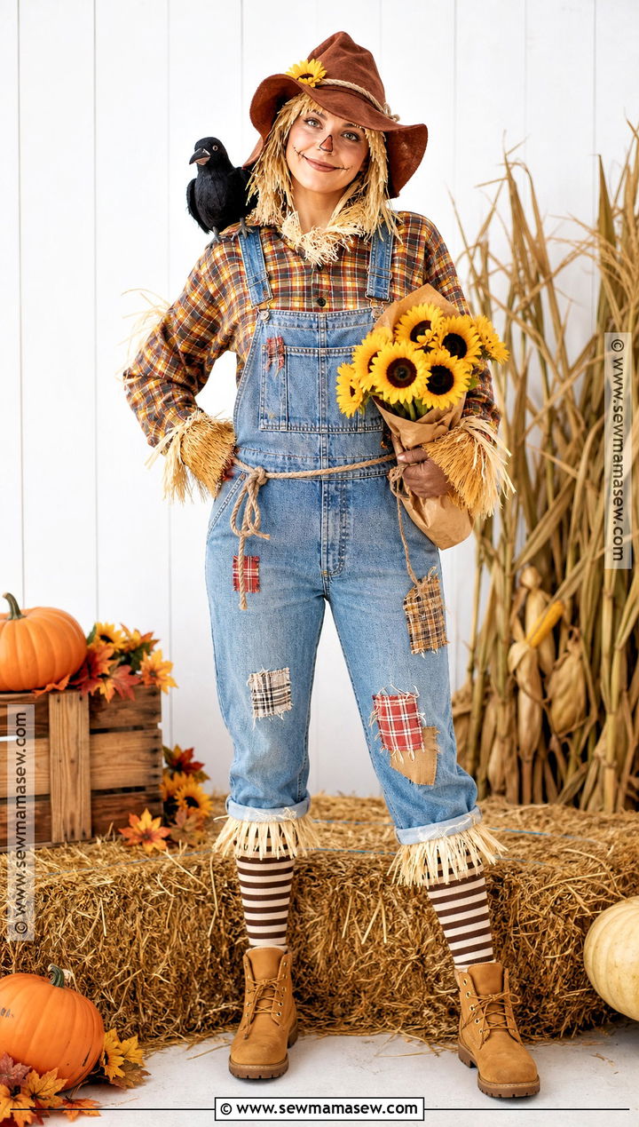 Scarecrow Costume With Patchwork Overalls - 35 book character dress up ideas