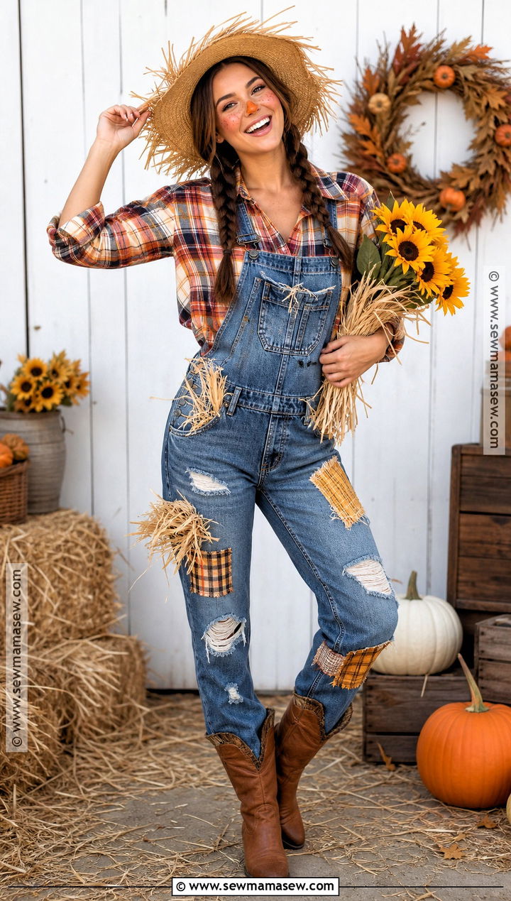 Scarecrow Costume With Plaid Shirt - 30 Fun Halloween Costumes for Women