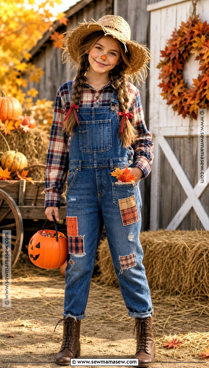 Scarecrow Costume With Plaid Shirt - 30 halloween costumes for girls 10 12