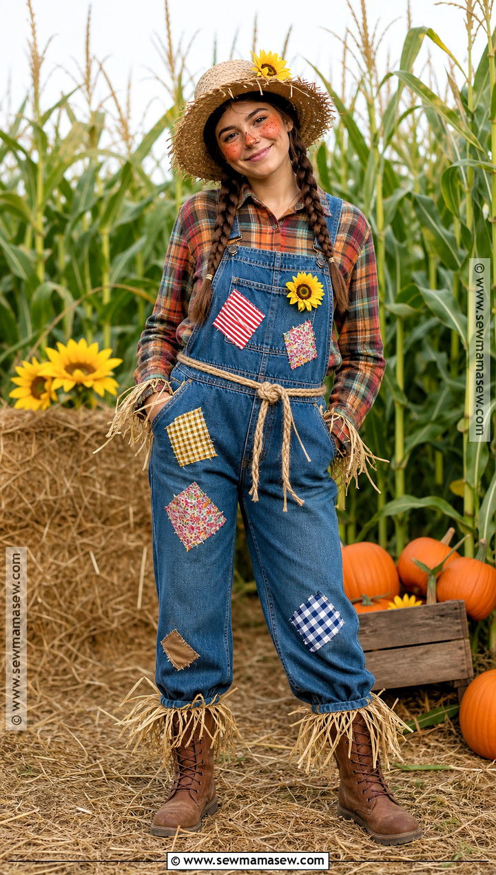 Scarecrow Costume With Plaid Shirt - 30 Individual Halloween Costumes