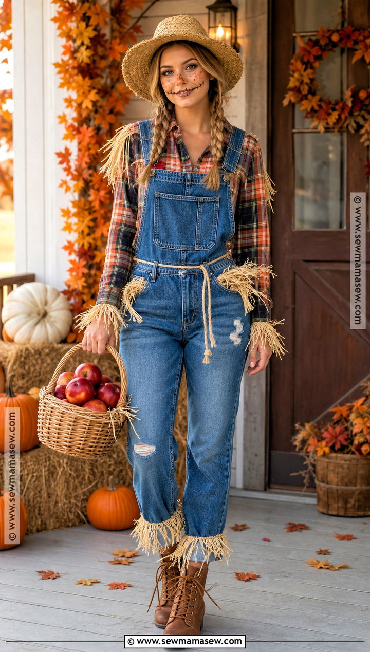 Scarecrow Costume With Plaid Shirt - 30 Simple Costumes For Women Last Minute