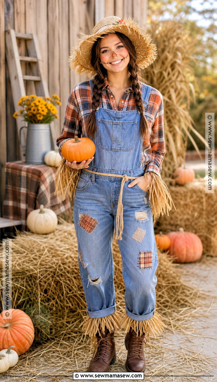 Scarecrow Costume With Plaid Shirt - 30 Single Person Halloween Costume Ideas