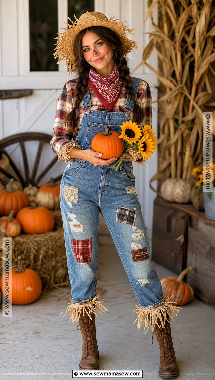 Scarecrow Costume With Plaid Shirt - 30 Solo Halloween Costumes Women Brunette