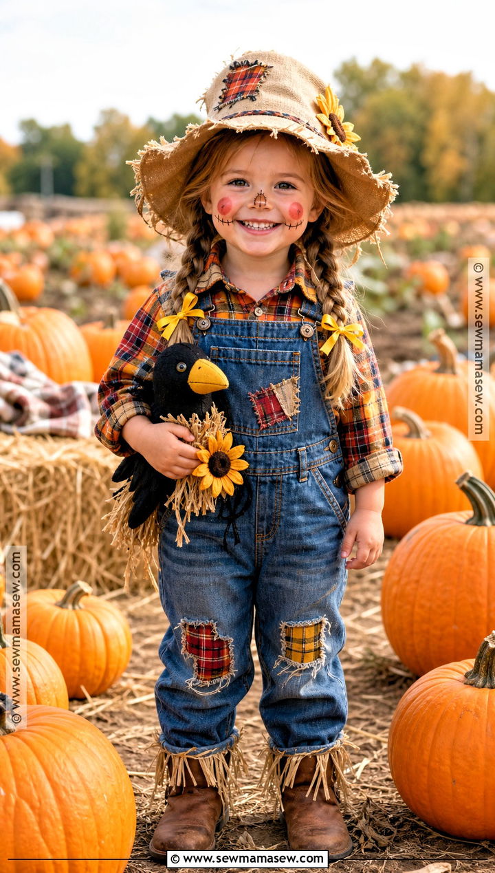 Scarecrow Costume With Plaid Shirt - 30 toddler girl costume ideas
