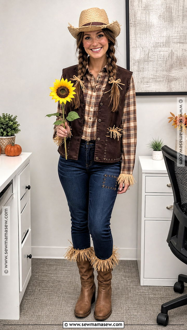 Scarecrow Costume With Plaid Shirt - 35 easy halloween costumes for work