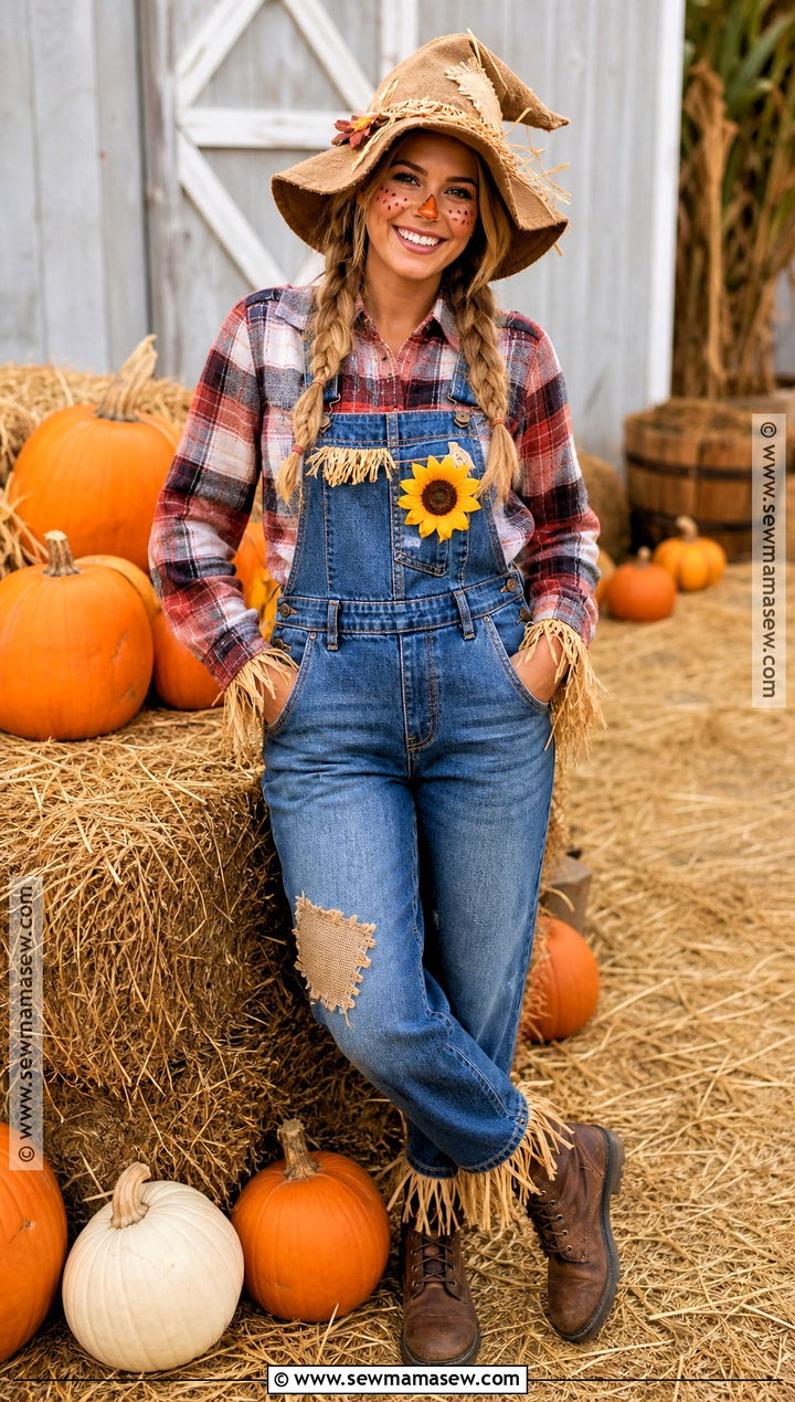 Scarecrow Costume With Plaid Shirt - 35 Halloween Costume Ideas for Women
