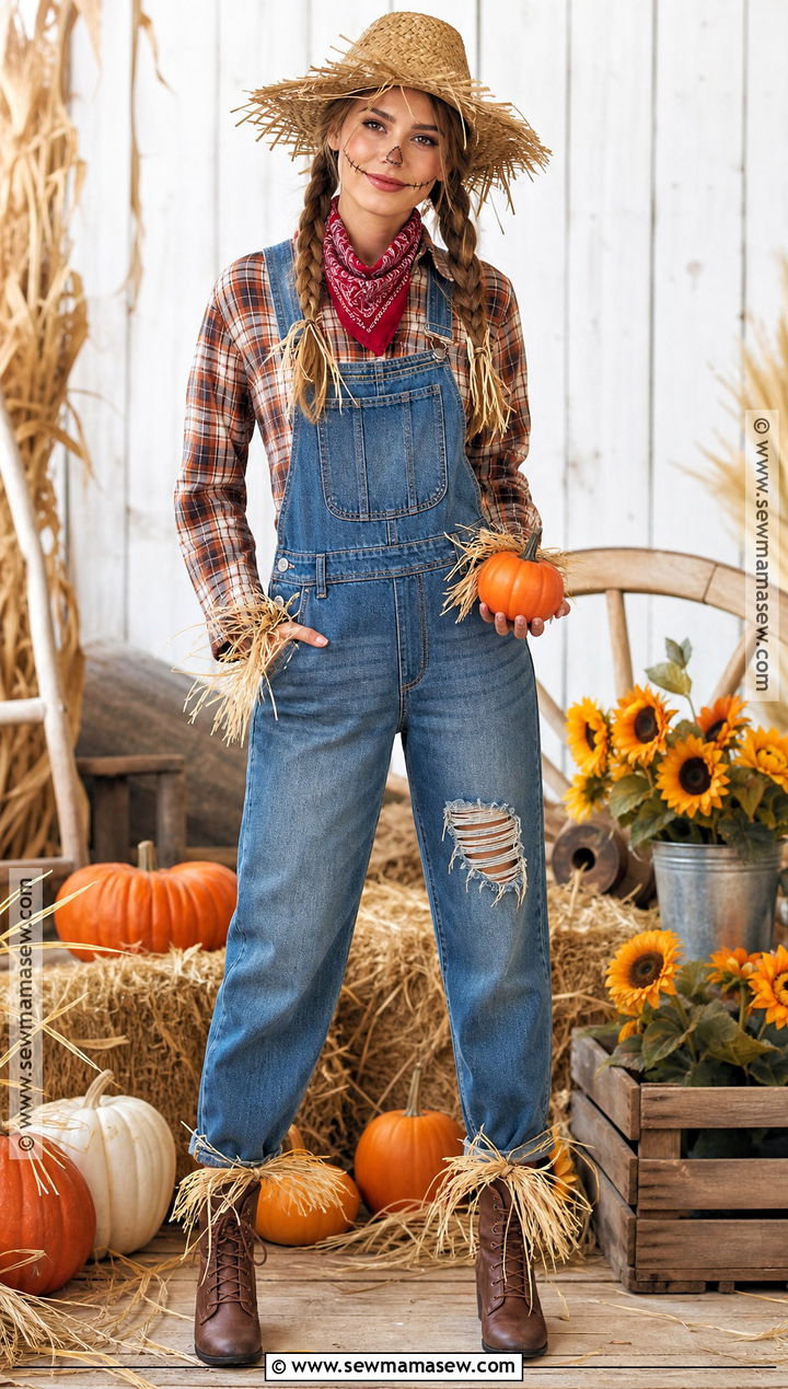 Scarecrow Costume With Plaid Shirt - 35 quick halloween costumes last minute