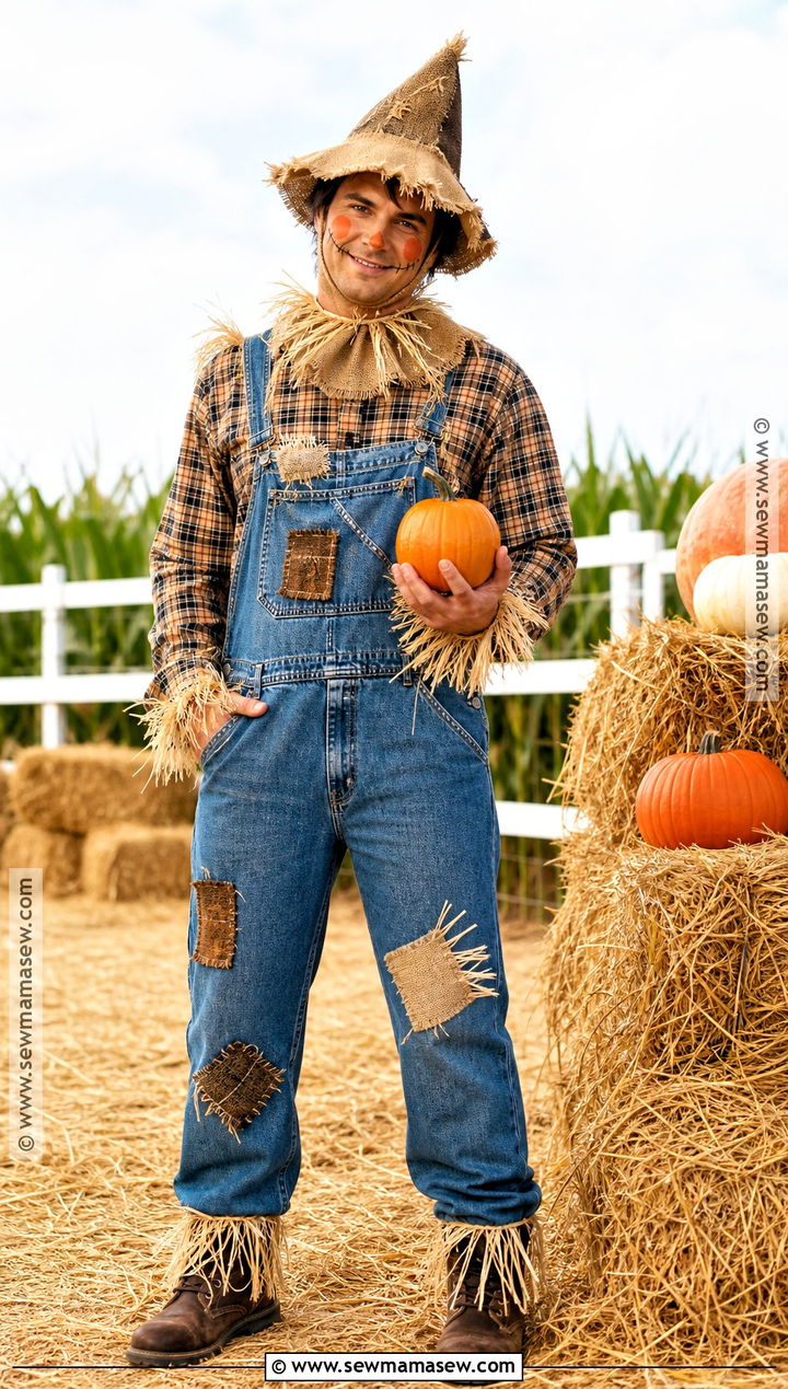 Scarecrow Costume With Plaid Shirt - 35 simple halloween costumes for men