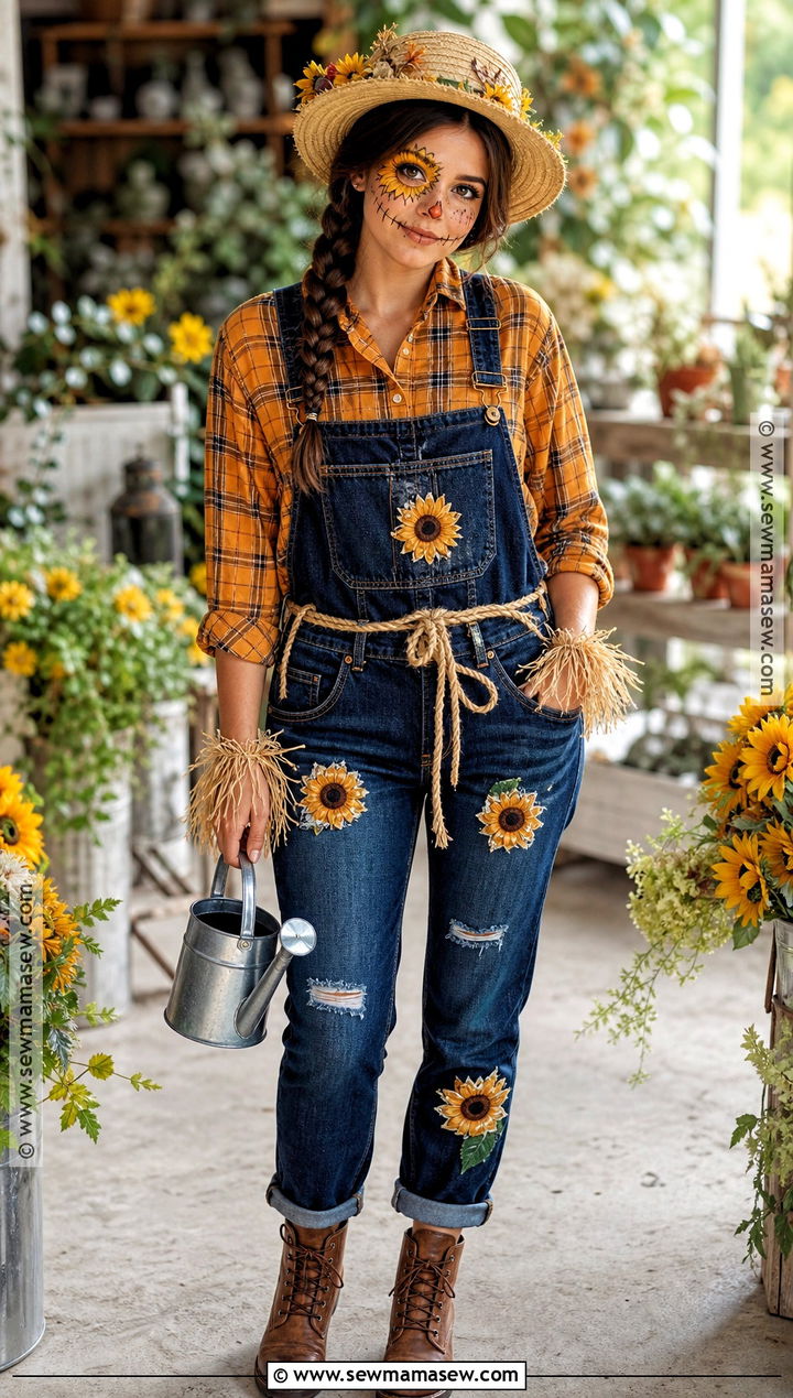 Scarecrow Costume With Sunflower Makeup - 50 scarecrow costume ideas