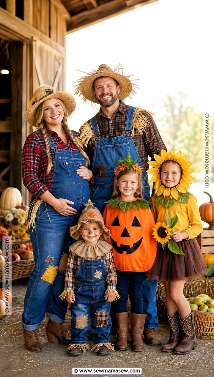 Scarecrow Farm Family Costume - 30 pregnant halloween costumes for family