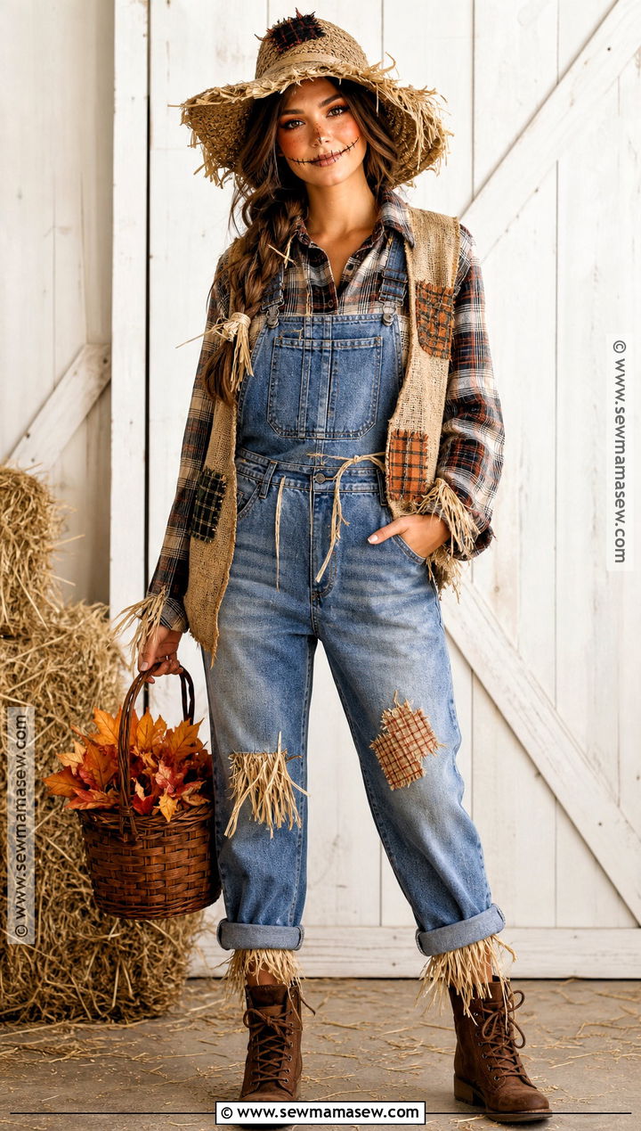 Scarecrow Farmhand Costume With Overalls - 30 Masc Halloween Costumes for Women
