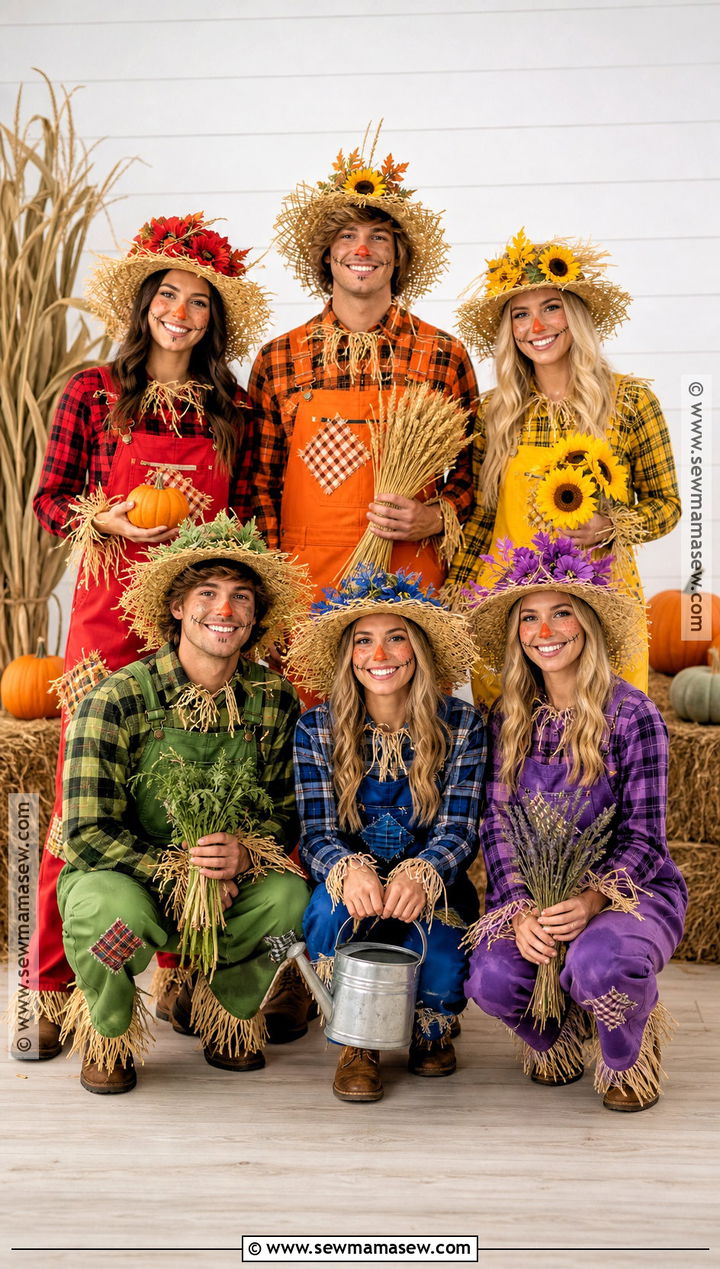 Scarecrow Group Costume With Different Colors - 50 scarecrow costume ideas