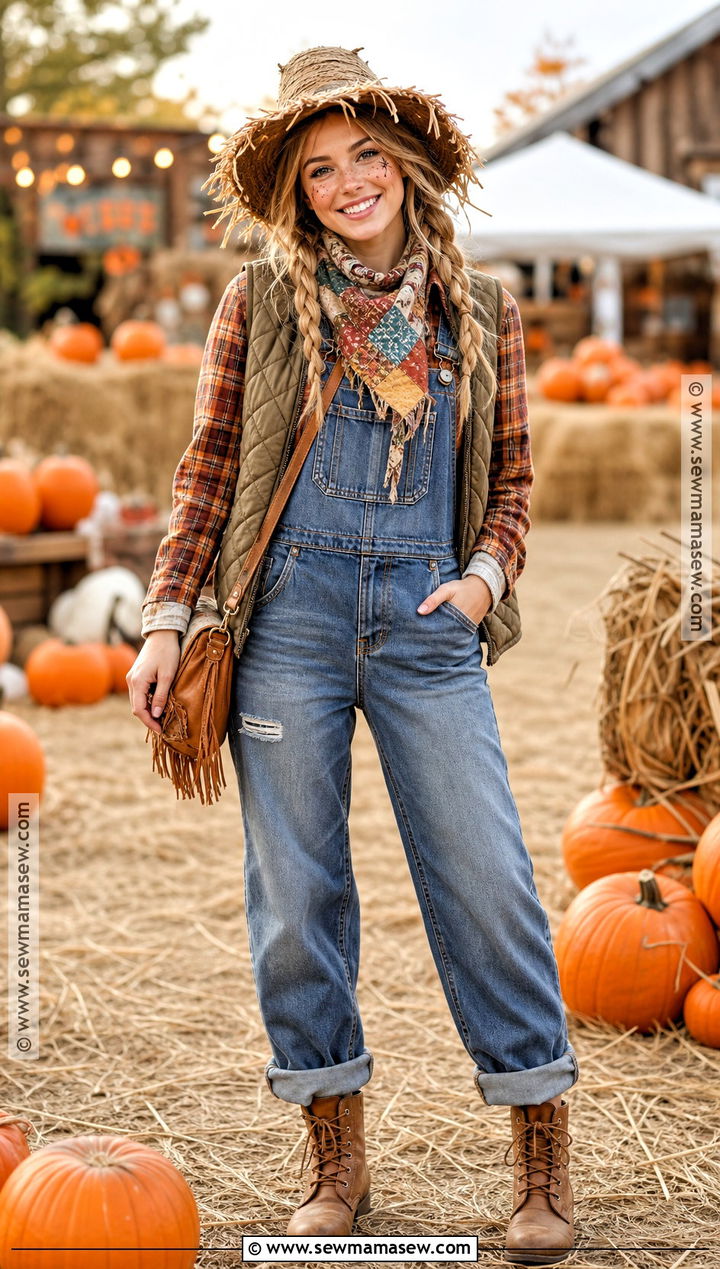 Scarecrow Halloween Outfit With Plaid Shirt - 35 Halloween Outfits for Women