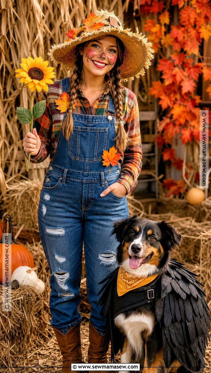 Scarecrow and Crow Dog and Owner Costume - 30 dog and owner costumes