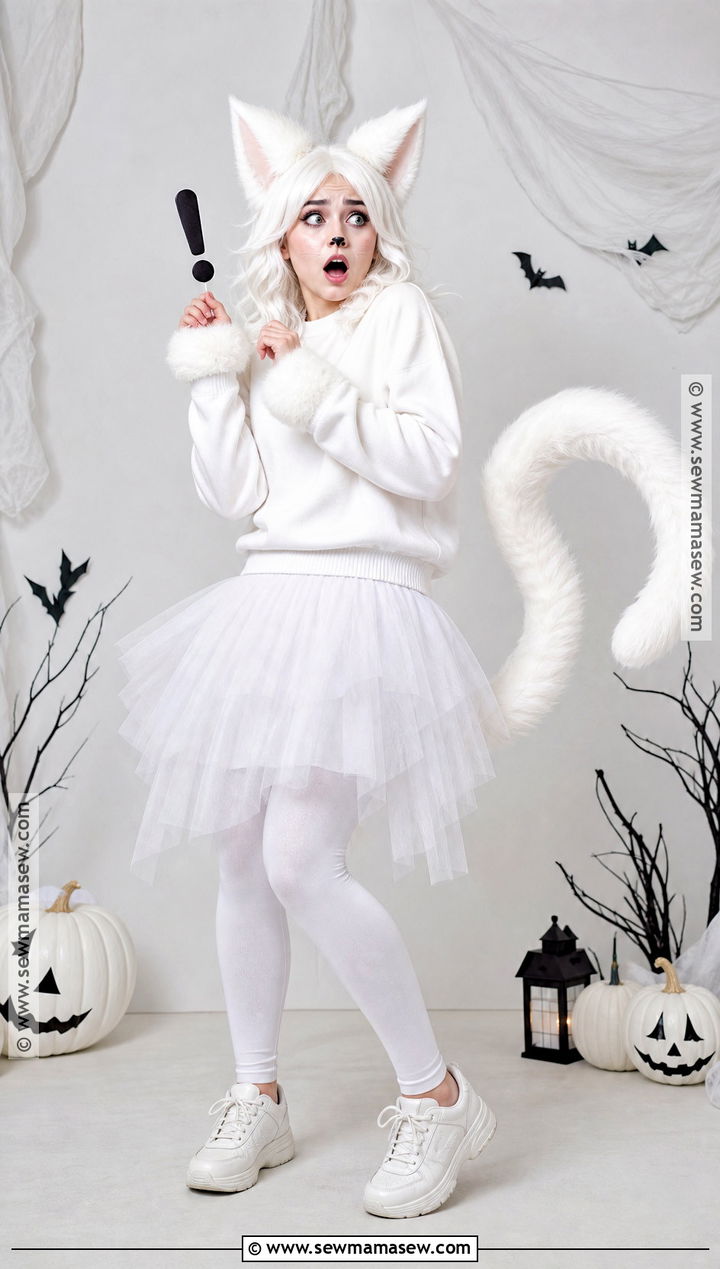 Scaredy White Cat Costume - 30 White Cat Costume Ideas