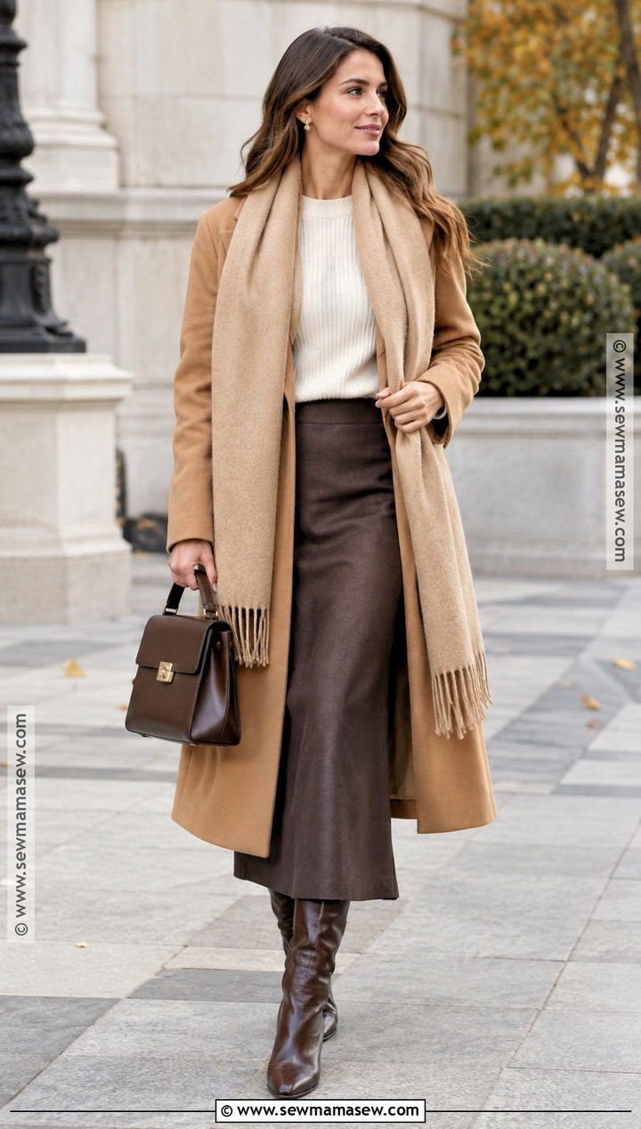 Scarf Coat And Column Skirt Autumn Outfit - 15 autumn fall 2026 outfits