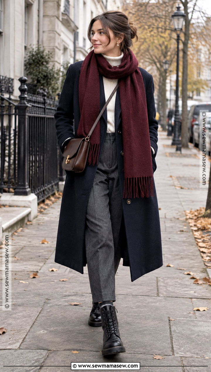 Scarf Coat And Lace Up Boots City Outfit - 20 Fall Outfits City