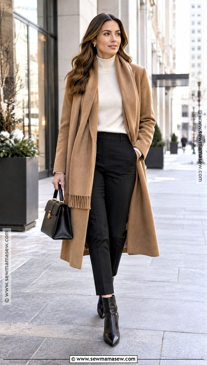 Scarf Coat And Slim Pants Outfit - 25 capsule wardrobe 2026 fallwinter ideas