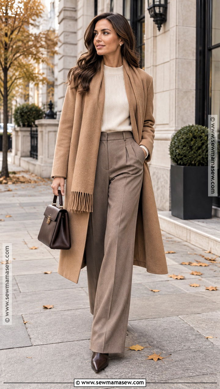 Scarf Coat And Tailored Trousers Fall Outfit - 15 elegant fall outfits 2026