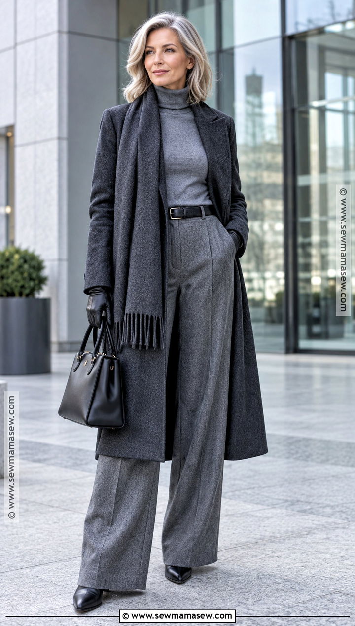 Scarf Coat And Wide Leg Trousers Winter Outfit - 15 2026 fall winter fashion ideas