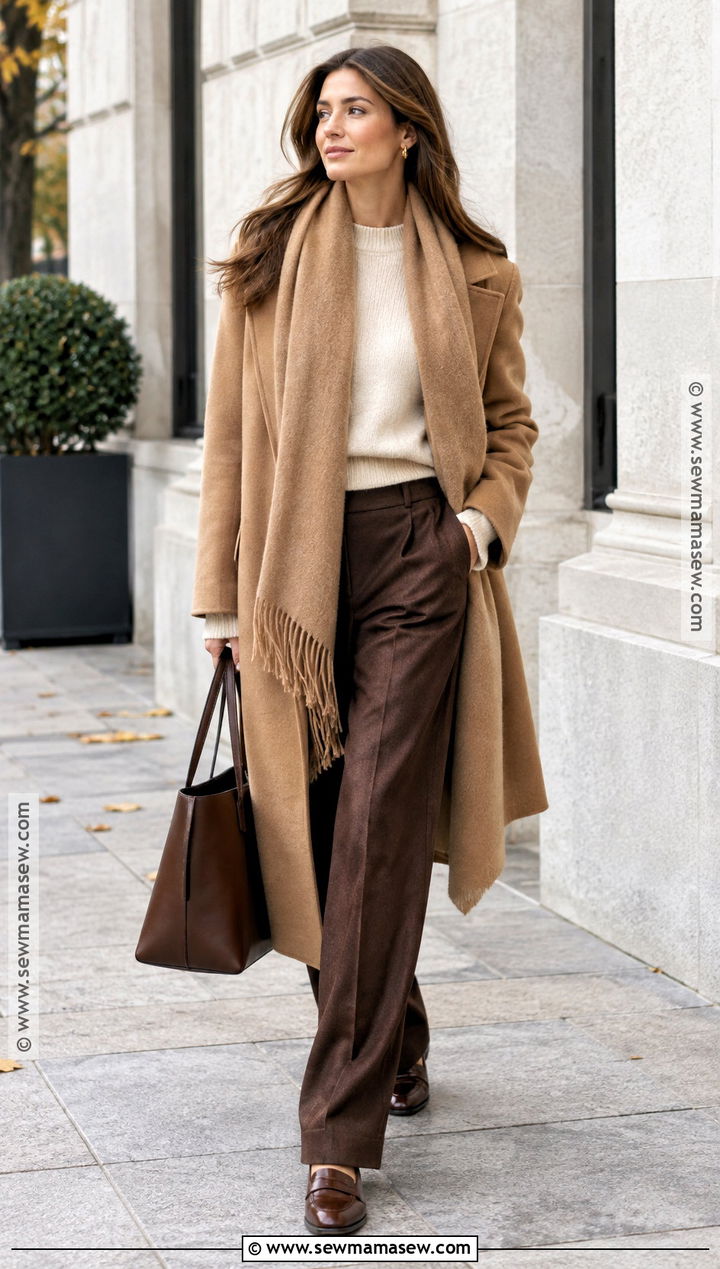 Scarf Coat Fall Outfit With Relaxed Trousers - 15 2026 womens fall fashion ideas