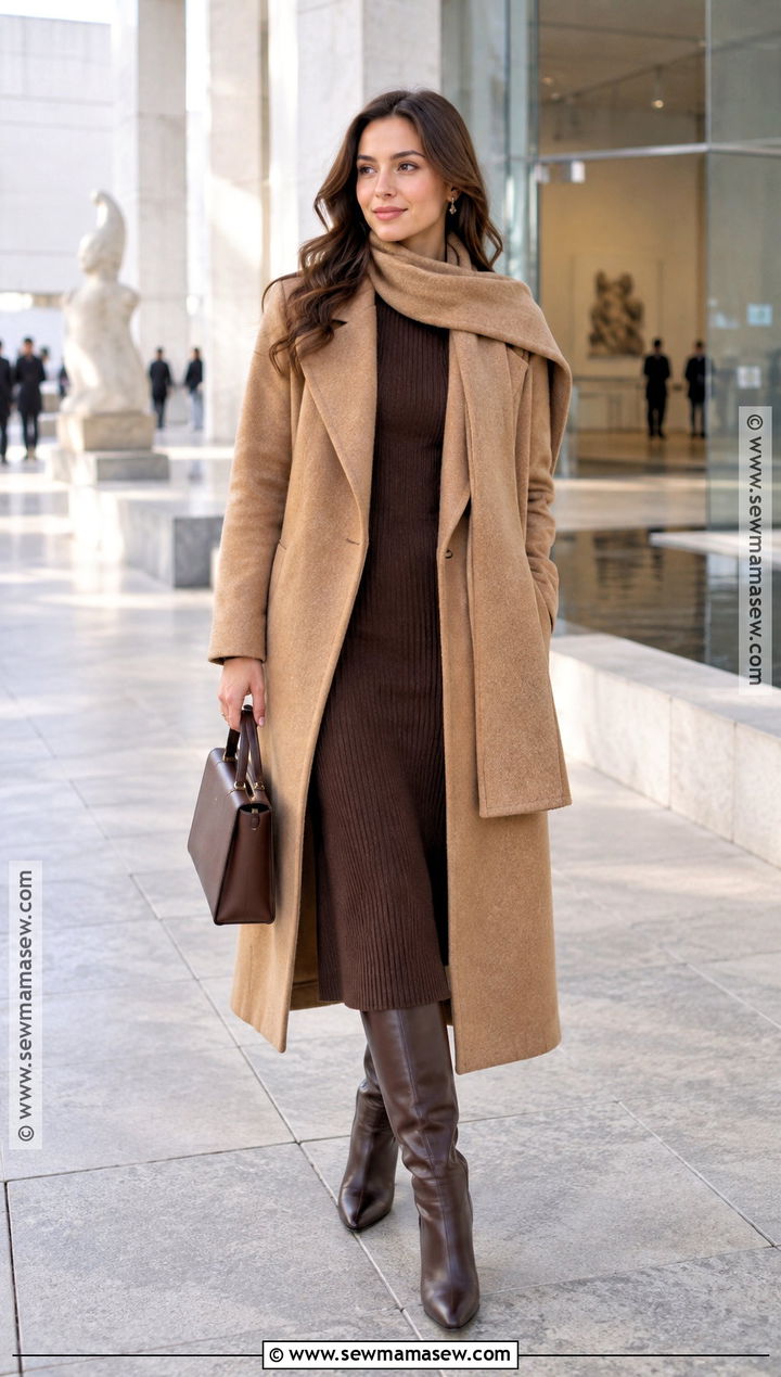 Scarf Coat With Midi Dress - 15 fall coats for women classy