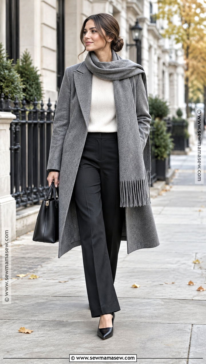 Scarf Coat With Tailored Trousers - 25 fall coats