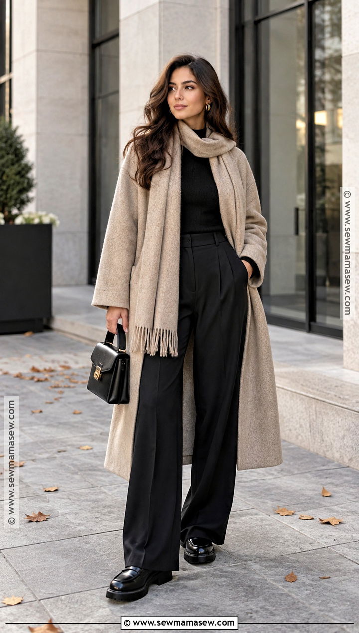 Scarf Coat With Wide Leg Pants And Loafers - 15 fall 2026 coats