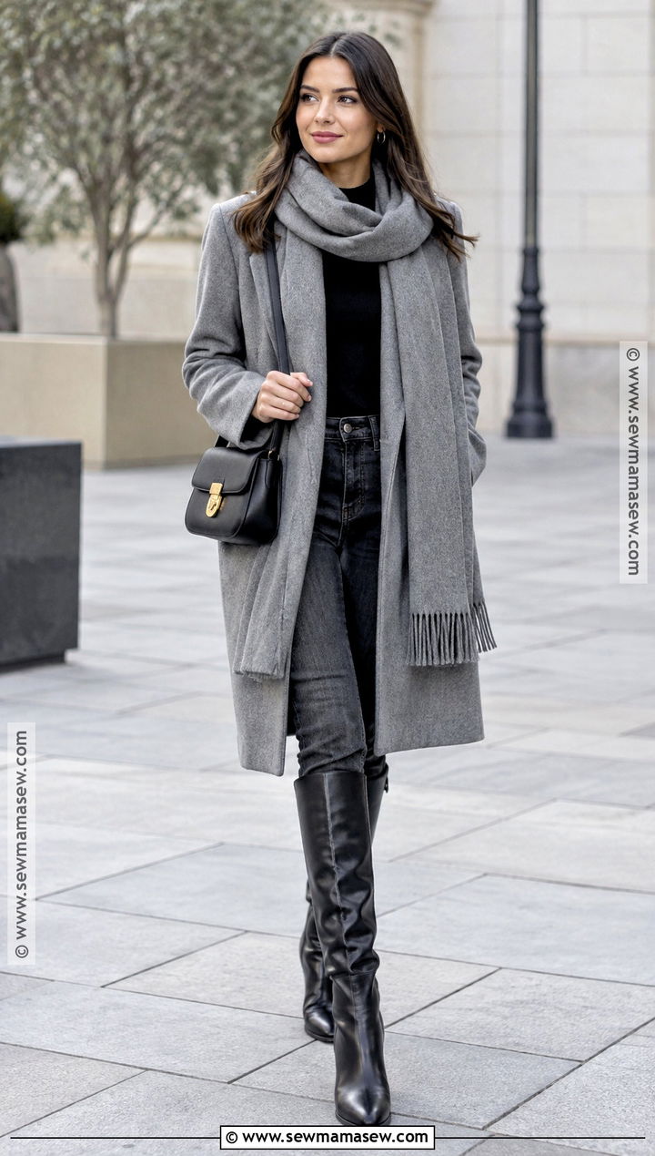 Scarf Coat and Slim Jeans Fall Outfit - 25 trendy fall outfits