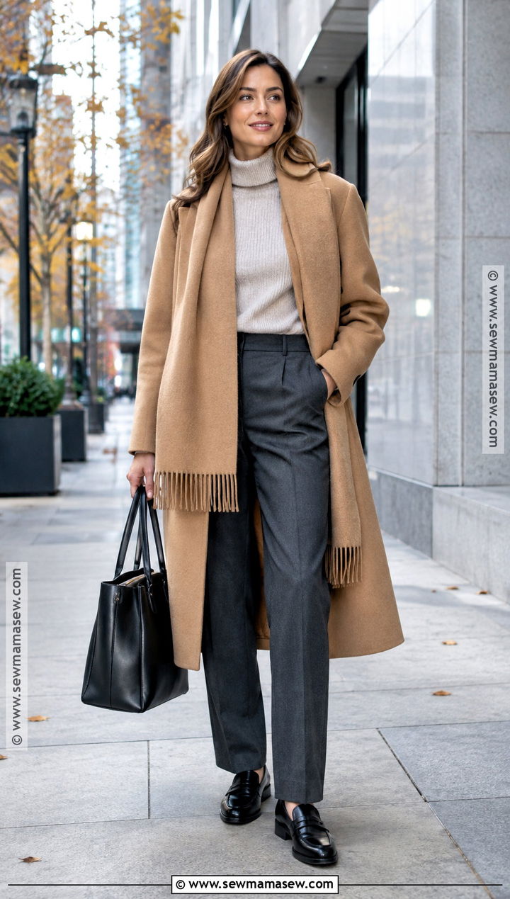 Scarf Coat and Tailored Trousers Outfit - 15 fall winter outfits 2026