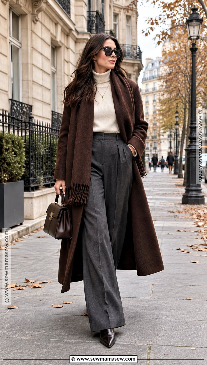 Scarf Coat and Wide Leg Trousers Paris Fall Outfit - 25 fall paris outfits