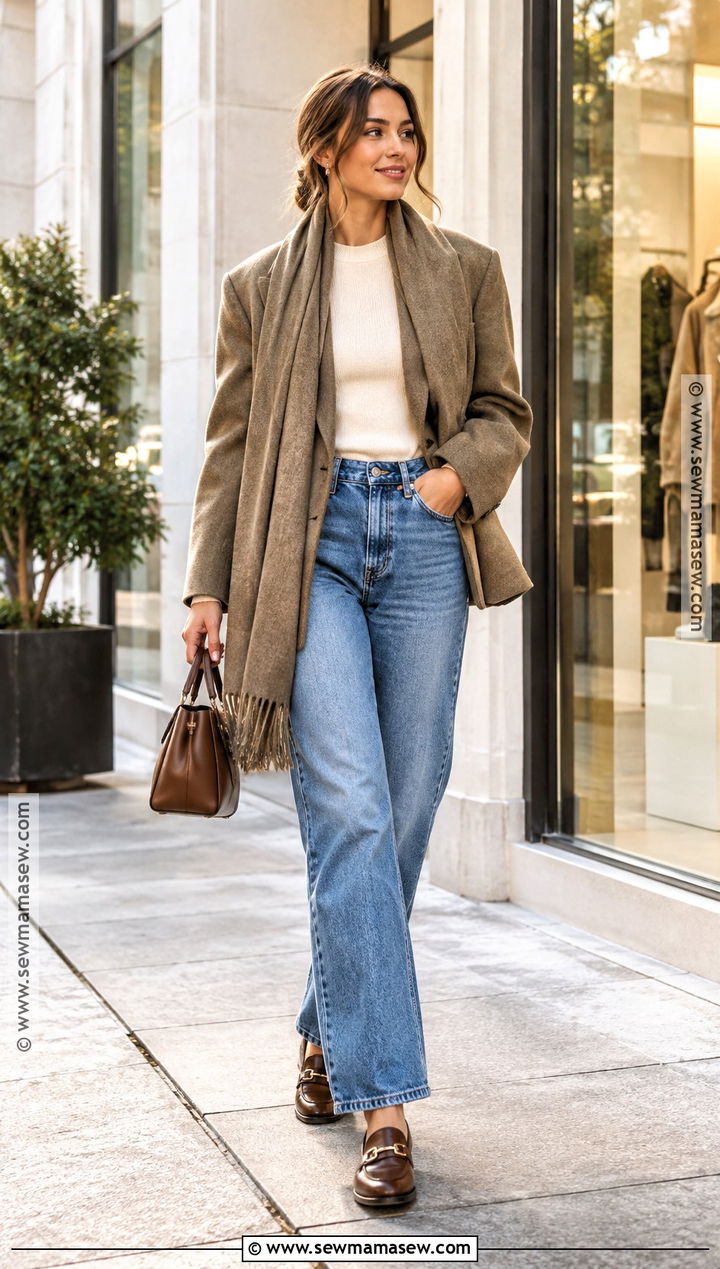 Scarf Jacket And Relaxed Jeans Fall Outfit - 30 fall outfits