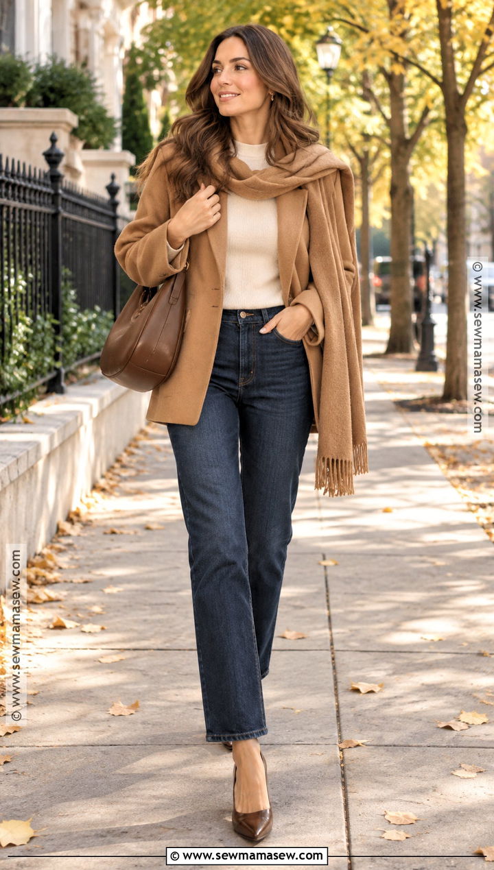 Scarf Jacket With Dark Wash Jeans - 15 chic fall fashion look ideas