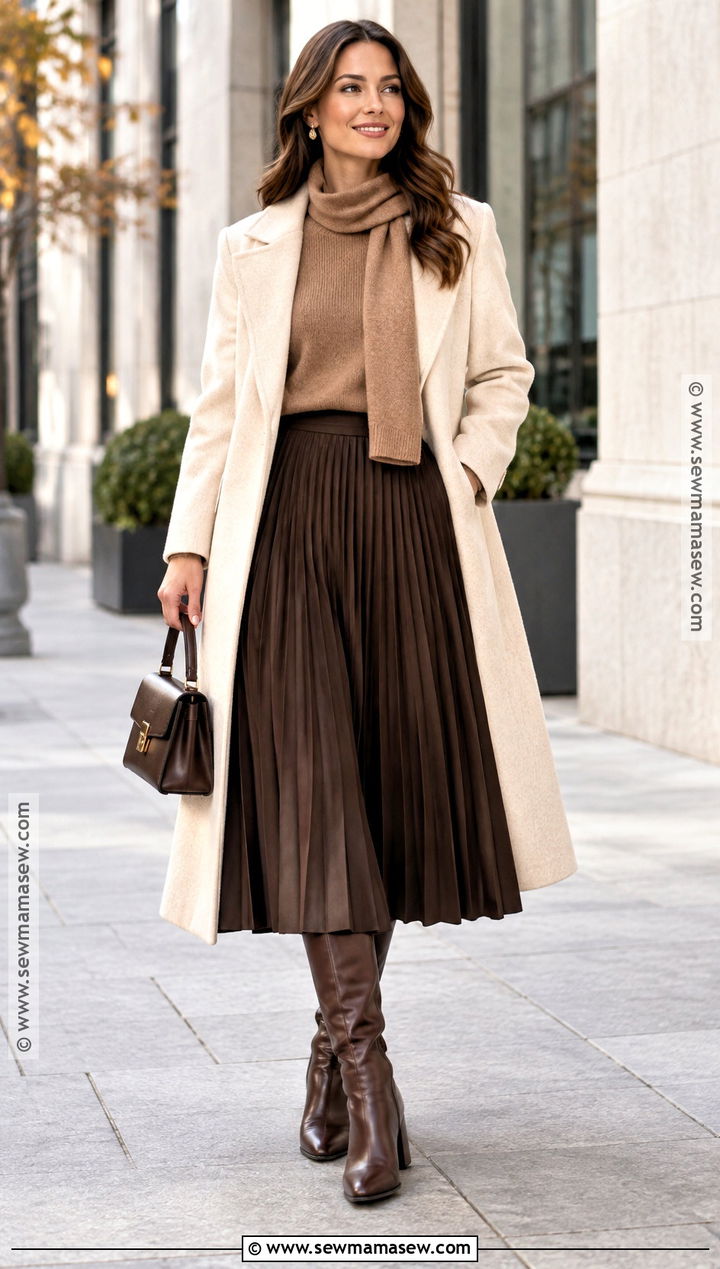 Scarf Neck Sweater With Midi Skirt - 25 sweater weather outfits