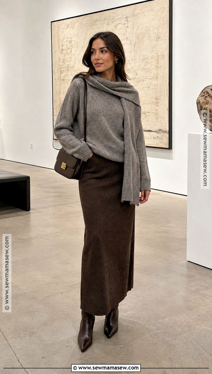 Scarf Sweater With Column Skirt And Boots - 15 2026 fall style ideas