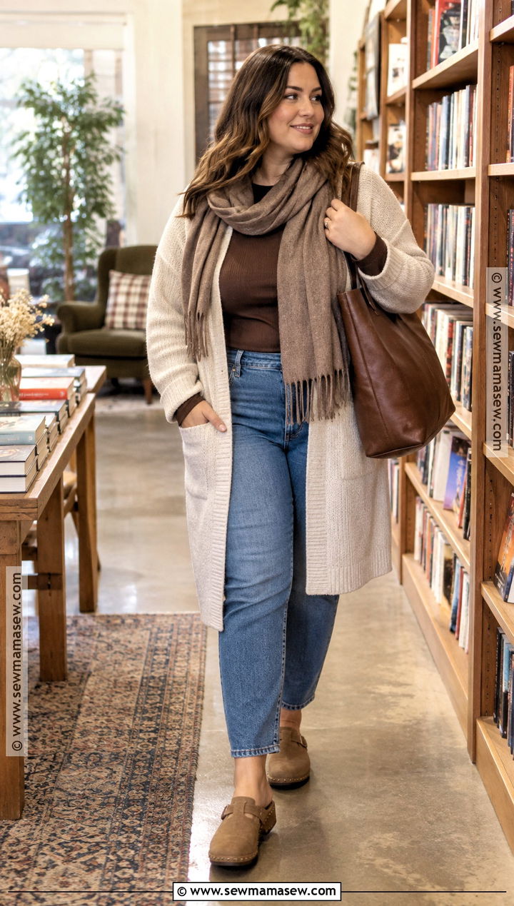 Scarf With Long Cardigan And Clogs - 25 fall scarf ideas