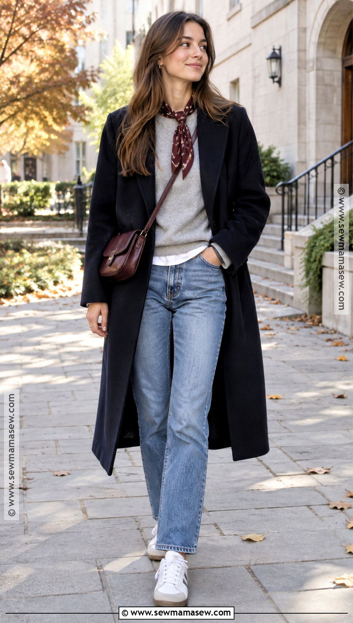 Scarf With Sweatshirt And Straight Jeans - 25 fall scarf ideas