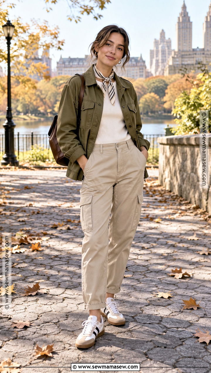 Scarf With Utility Jacket and Cargo Pants - 20 Fall Outfits Scarf
