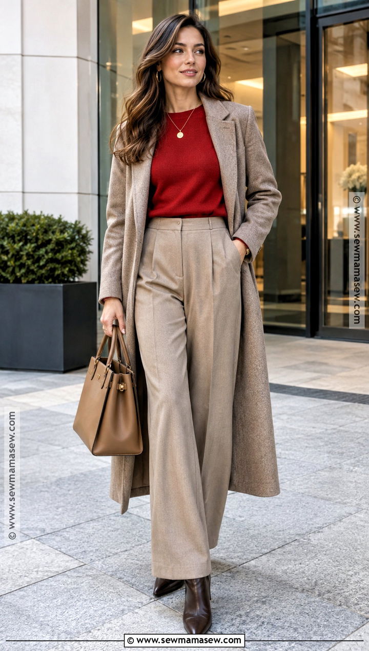 Scarlet Red And Taupe Fall Outfit - 15 Fall Color Palette Clothes Fashion