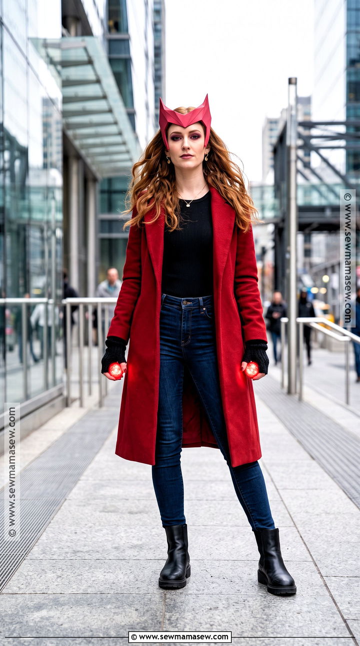 Scarlet Witch Cosplay With Red Coat - 30 simple cosplay ideas for women