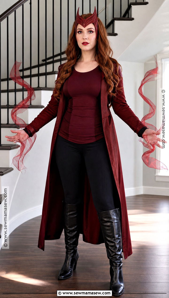 Scarlet Witch Costume With Red Coat And Crown - 30 Female Superhero Costumes