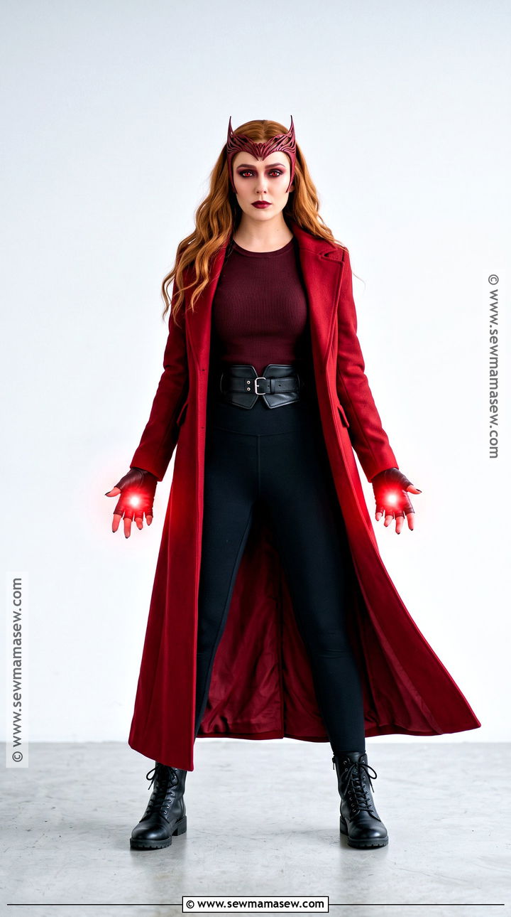 Scarlet Witch Costume With Red Coat And Crown - 30 avengers costumes