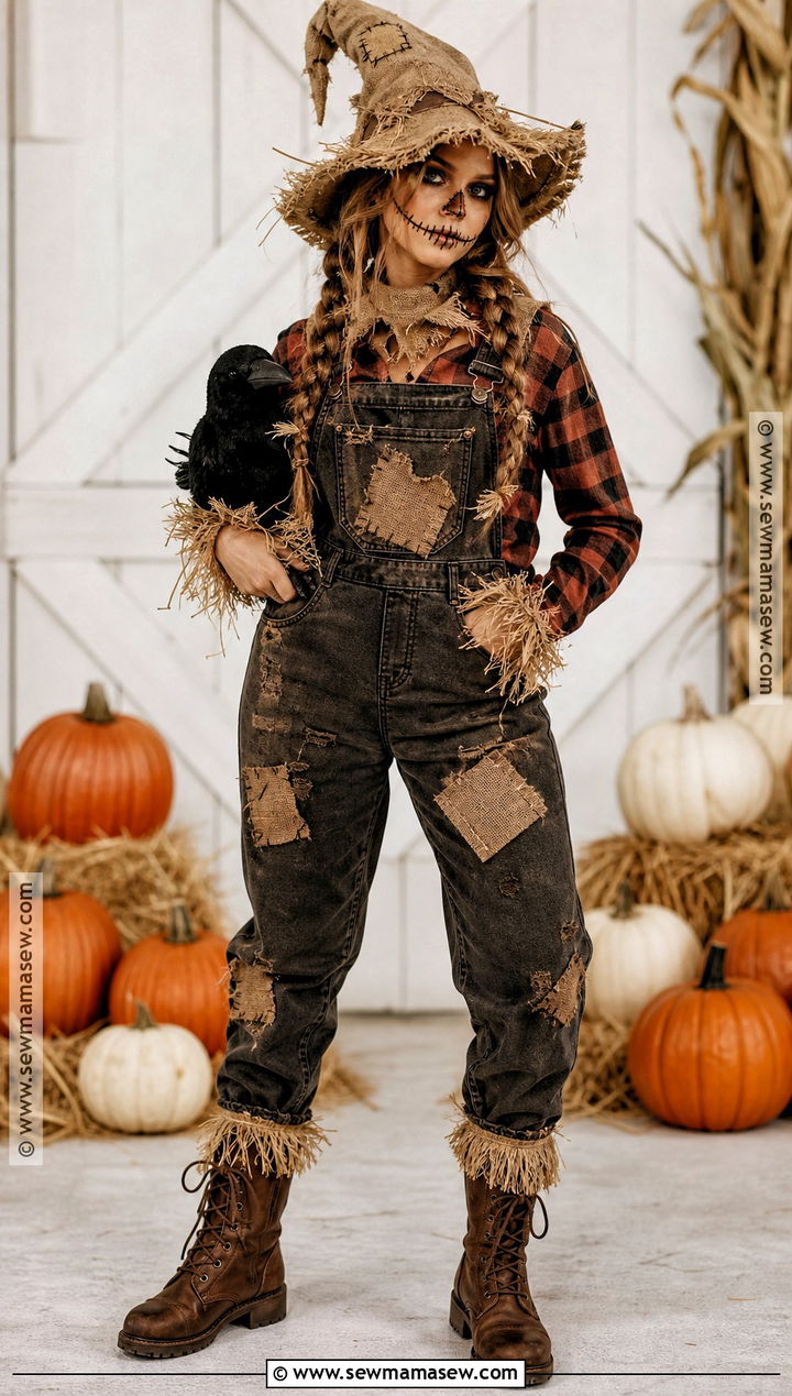 Scary Scarecrow Costume With Stitched Makeup - 50 scary halloween costume ideas