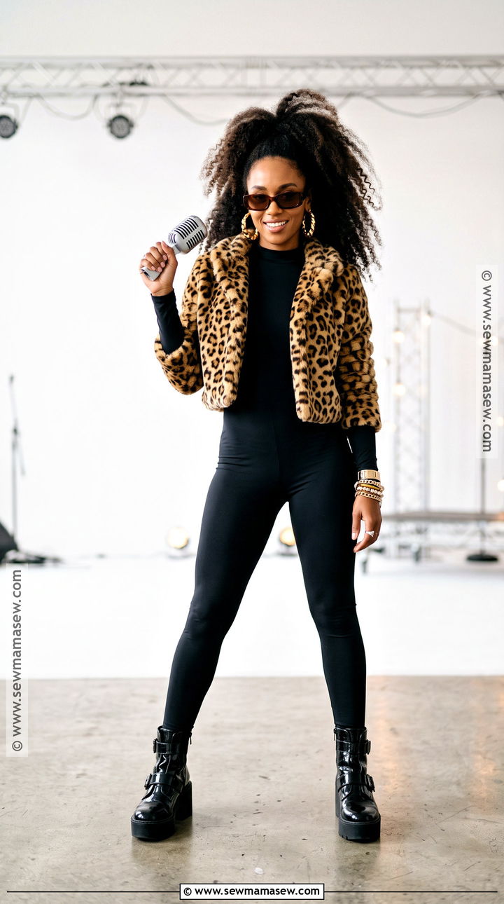 Scary Spice Leopard Jacket And Black Catsuit Costume - 30 Scary Spice Costume Ideas