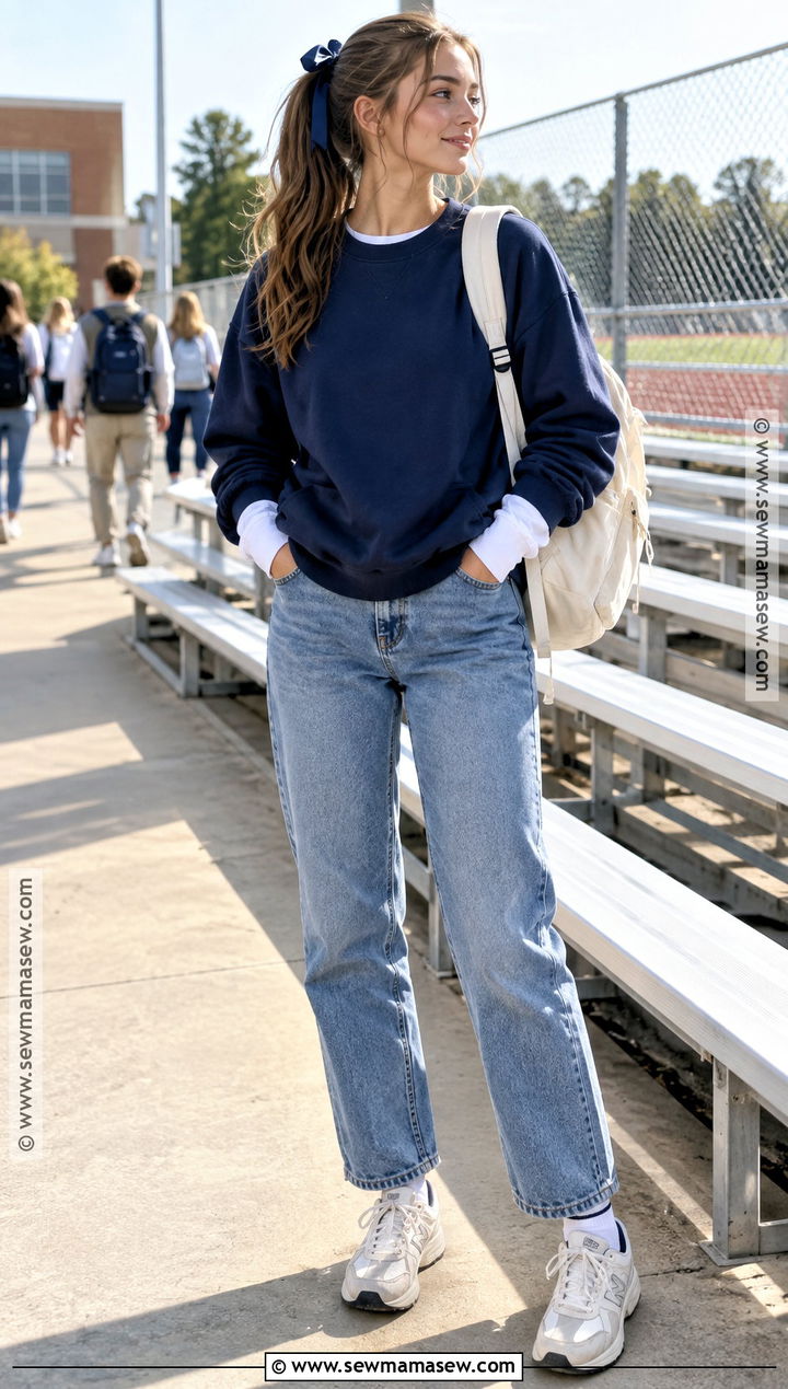 School Spirit Sweatshirt And Jeans High School Outfit - 25 back to school outfits highschool